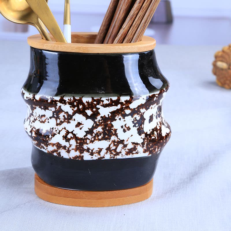 谜家厨房家用陶瓷筒 大容量多孔筷子筒 收纳盒筷子架防霉筷子笼摩卡图片