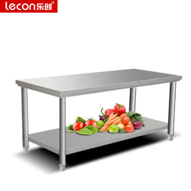 乐创(lecon) 组装式操作台 打荷台 冰吧双层不锈钢工作台桌子1米高清大图