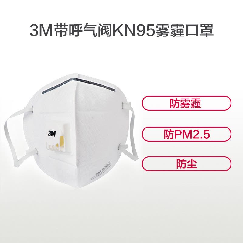 3M口罩9501V防护口罩KN95耳带式防雾霾PM2.5防尘防晒男女口罩9只图片