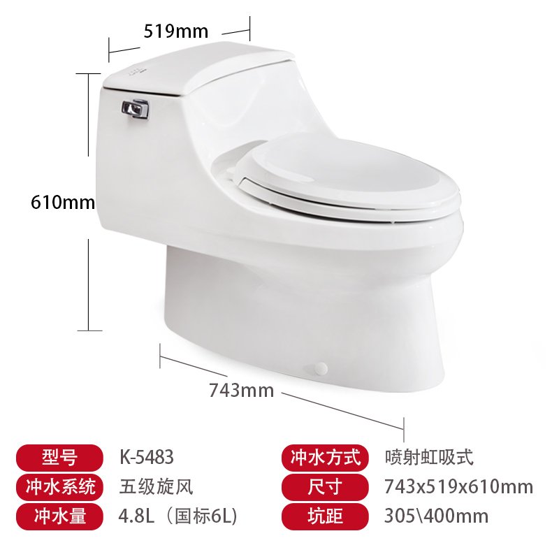 科勒KOHLER马桶 连体座便器坐便器 圣拉菲尔五级旋风节水型5483智能盖板4107套装