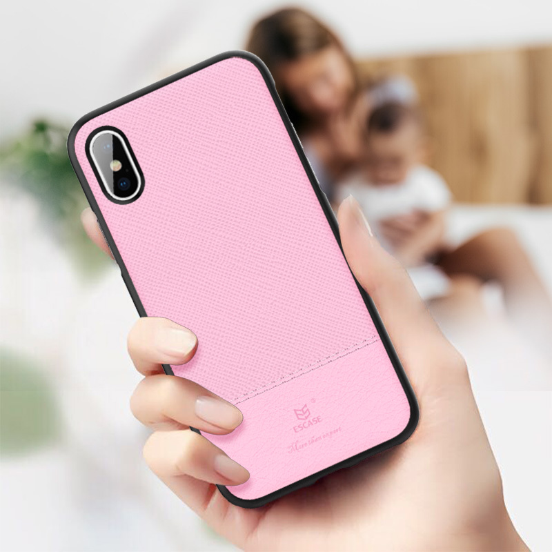 ESCASE 苹果iPhoneX手机壳/保护套 防辐射 孕妇/商务/礼物 3D浮雕打印 十字皮纹 粉色手机套
