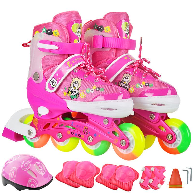 ENPEX 乐士溜冰鞋儿童全套装 儿童轮滑鞋 可调伸缩滑冰鞋男女直排轮 闪光 送头盔护具七件套图片