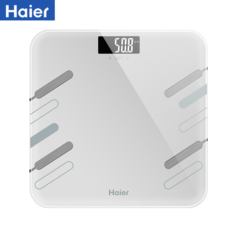 海尔(Haier)体脂称TZC17-00(W)成人家用电子秤精准电子称充电式脂肪秤体重秤USB充电测脂肪水分 白色