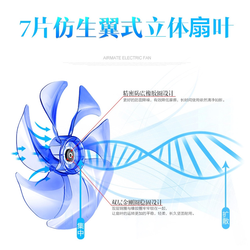 艾美特(Airmate) 电风扇 SW164R-1 台立扇 七叶遥控 仿生碟翼 减震消音 空调伴侣