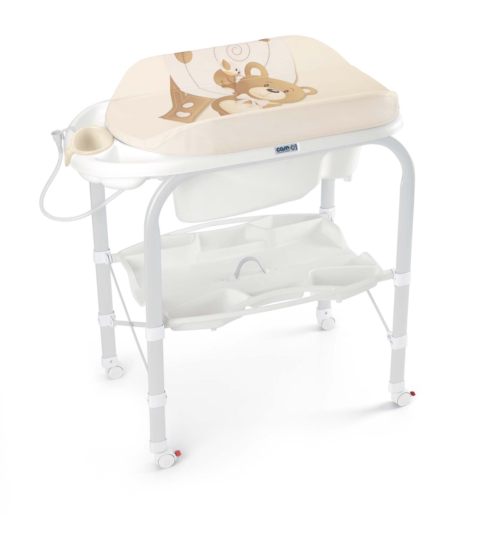 意大利cam新生婴儿护理台家具多功能换尿布台折叠抚触按摩收纳洗澡台浴盆架高105CM 0-3岁 PP材质