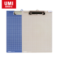 安兴纸业 悠米（UMI） 实色塑料板夹W05001GR 灰色A4 带刻度尺 带网格 带笔夹 2只装