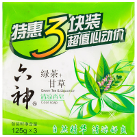 六神 清凉香皂 特惠三块装(绿茶+甘草) 125g*3一盒 10盒装