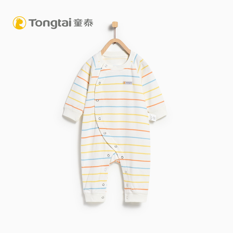 童泰TONGTAI婴儿偏开连体内衣1-24个月宝宝纯棉条纹蛤衣爬服婴幼儿通用73cm