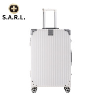 S.A.R.L瑞士拉杆箱可放17.3英寸及以上 手提电脑包时尚铝框静音万向轮旅行箱 男女海关密码锁箱 珍珠白28寸