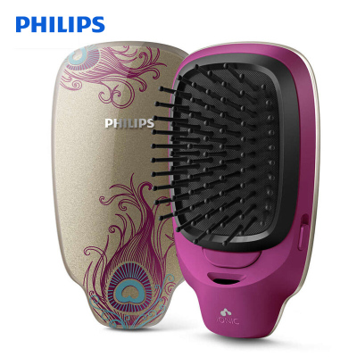飞利浦(Philips) 负离子梳 按摩梳造型美发梳呵护头发防静电梳子 卷直两用粗硬细软发质HP4722/15中国风金色