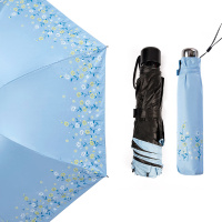 红叶雨伞 黑胶防晒伞超轻三折铅笔伞太阳伞晴雨伞 蓝色