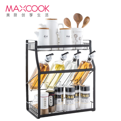 美厨(maxcook)厨房置物架 不锈钢三层调料架收纳架层架沥水架 免安装 黑色厨具架MCWA875