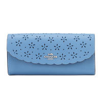 COACH 蔻驰 奢侈品 欧美时尚女士蓝色皮革横款长款钱包钱夹