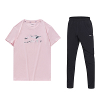 李宁(LI-NING) 运动服套装 粉色半袖+黑色裤子(T)