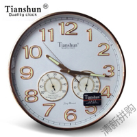 天顺(TIANSHUN) 挂钟 14寸钟表夜光 时钟 温度湿度计 石英钟表