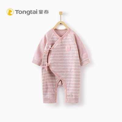 童泰秋季新款新生儿衣服婴儿系带连体衣0-3个月男女宝宝条纹哈衣