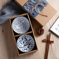 路易菲斯 日式和风青花瓷碗套装（两碗 两筷） 高尔夫陶瓷碗套装 单套装