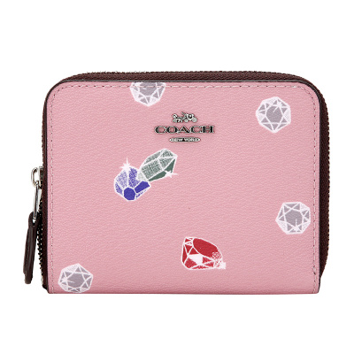 COACH 蔻驰 奢侈品 女士迪士尼黑暗童话系列玫瑰粉红色短款皮革钱包钱夹女