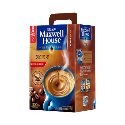 麦斯威尔特浓咖啡100条装三合一即溶速溶咖啡礼盒装
