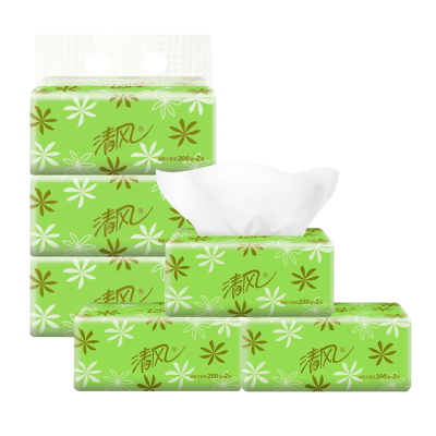 清风 抽纸 淡绿花二层200抽*3包(短幅)抽取式卫生纸巾