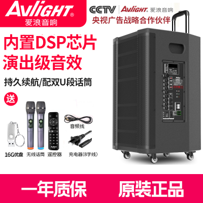 爱浪(Avlight)EX21-08广场舞音响户外蓝牙音箱大功率K歌音响便携式移动拉杆重低音炮带双话筒