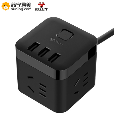 公牛(BULL) 魔方智能USB插座 插线板/插排/排插 GN-U303H 黑色魔方USB插座全长1.5米