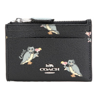 COACH 蔻驰 奢侈品 女士动物派对系列黑色图案款人造革短款卡包零钱包钥匙包 F79929 SVA47
