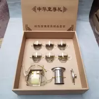 甲骨四堂生活馆 新艺七头圆杯 耐高温玻璃茶具 耐热泡茶壶杯子套装 礼盒玻璃花茶壶套装茶具