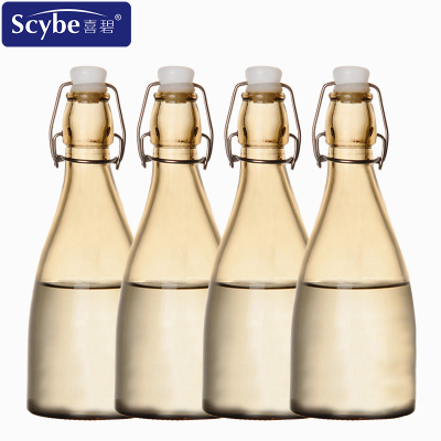 Scybe喜碧 戈雅玻璃瓶500ml酿酒瓶红酒瓶泡酒带盖白酒瓶空瓶子 四只装