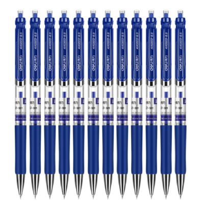 得力deli 按动中性笔 0.5mm签字笔中性笔 12支/盒 蓝色