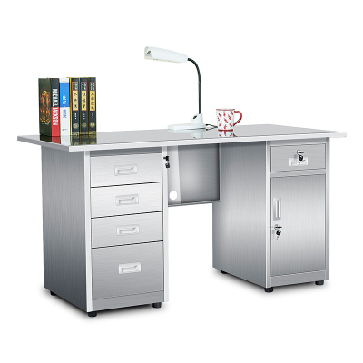 [一鹏]办公桌1.4米抽屉带锁文件电脑桌柜304不锈钢工作台实验桌