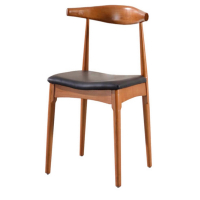 麦森 办公椅 北欧实木吧台家用靠背休闲牛角餐椅子 胡桃木色+棕色PU面 MS-20XM-0324