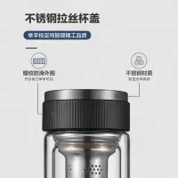 苏泊尔(SUPOR)玻璃杯双层便携水杯高硼硅男女士商务家用茶杯耐热防烫杯子带过滤盖2个组合乌木黑-330ml