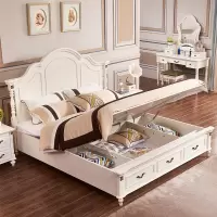 A家家具 床 美式乡村床 双人床实木框架卧室欧式婚床简约木质架子床 XM009 1.5米高箱床+床垫+2床头柜