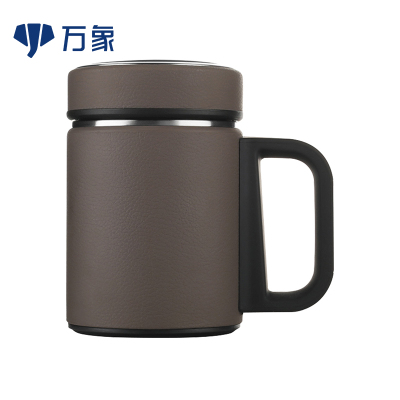 万象(wanxiang)保温杯不锈钢真空送礼茶杯皮纹款带手柄过滤水杯S10