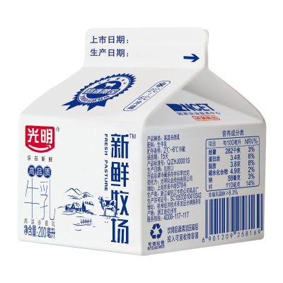 光明 新鲜牧场 高品质牛乳200ml *6(共6盒)