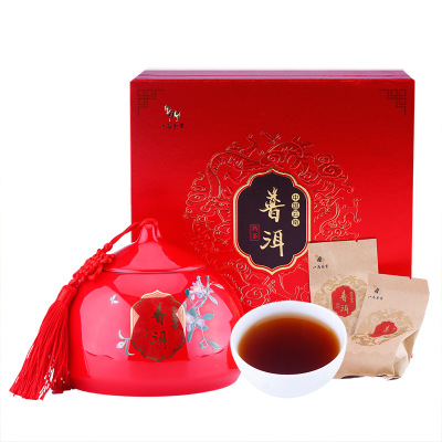 八马茶叶 云南原产地普洱熟茶黑茶小如意瓷罐普洱散茶礼盒装120克