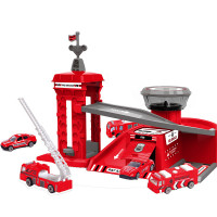 男孩玩具新玩具警察、消防、工程小号停车场系列套装轨道车拼装益智玩具(CLM-2D消防车红色)