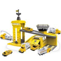 男孩玩具新玩具警察、消防、工程小号停车场系列套装轨道车拼装益智玩具(CLM-3D工程车黄色)