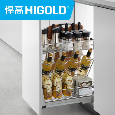 HIGOLD/悍高 时尚调味品拉篮实心线条304不锈钢厨房阻尼橱柜拉篮