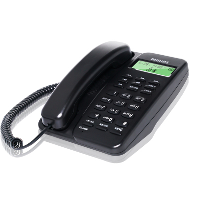 飞利浦(PHILIPS)有绳话机 /家用/办公话机/来电显示/免电池/固定电话座机TD-2808 (黑色)