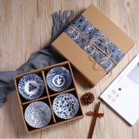 路易菲斯 日式和风青花瓷碗套装(四碗 四筷) 高尔夫陶瓷碗套装 单套价格