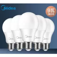 美的（Midea）led灯泡节能E27大螺口螺纹球泡9W暖白五只装