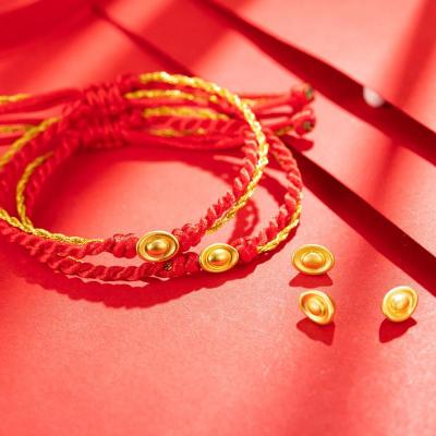 【2020新款】老庙黄金手链足金元宝转运珠挂坠彩红绳手链 3D硬金