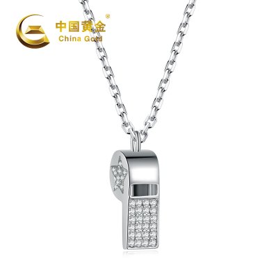 中国黄金S925银镶锆石口哨项链