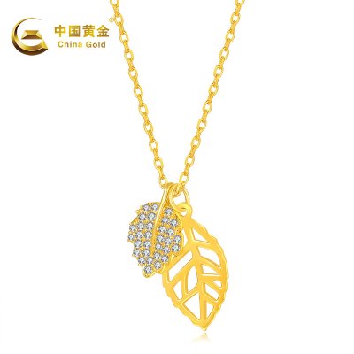 中国黄金 S925银镶锆树叶项链
