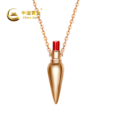 中国黄金 S925银钻石唇语口红项链