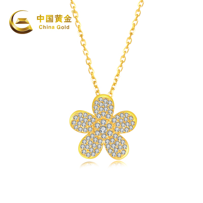 中国黄金 S925银镶锆樱花项链