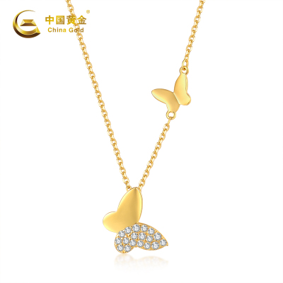 中国黄金 S925银镶锆石蝴蝶项链