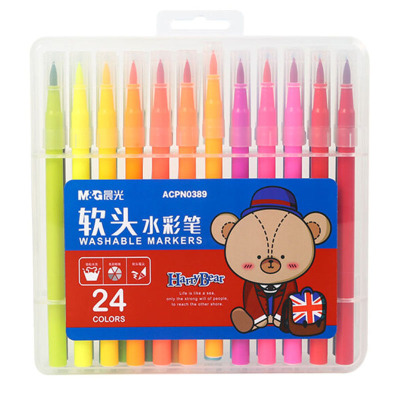 晨光(M&G)文具24色软头水彩笔 易水洗绘画彩笔 小熊哈里系列儿童涂鸦画笔 24支/盒
